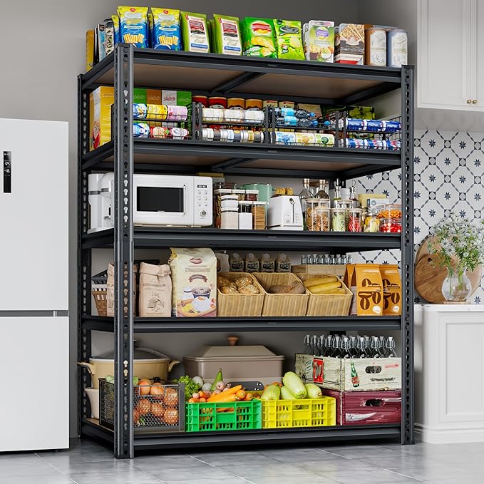 72"H Storage Shelves Heavy Duty, 2000LBS Garage Shelving, 5 Tier Metal Shelving Unit Adjustable Garage Shelves Utility Rack Shelf for Storage Warehouse Pantry Closet,35.6" W × 16" D × 72" H, Black