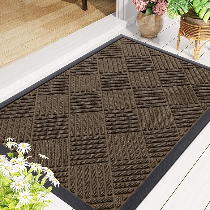 Smiry Front Door Mat Outside Entrance, Heavy Duty Outdoor Indoor Mat, Natural Rubber Doormat, Non Slip, Trap Dirt and Moisture, Easy Clean, Low Profile Patio Porch Entryway Mat, 29.5x17, Mix Brown