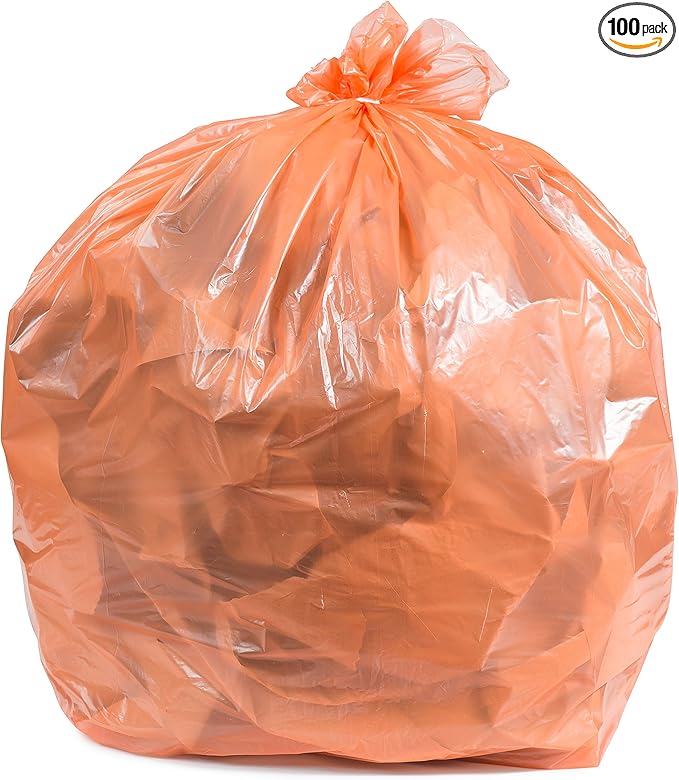 Plasticplace 40-45 Gallon Trash Bags │ 1.5 Mil │ Orange Heavy Duty Garbage Can Liners │ 40” x 46” (100 Count)