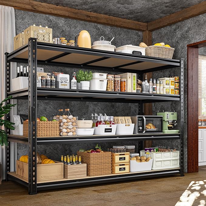 59.8"W Metal Shelving 59.8"H Storage Shelves 2200LBS Garage Shelving Adjustable Metal Shelves Heavy Duty 4 Tier Pantry Shelf for Basement Warehouse Pantry Supermarket 59.8"W x 24"D x 59.8"H