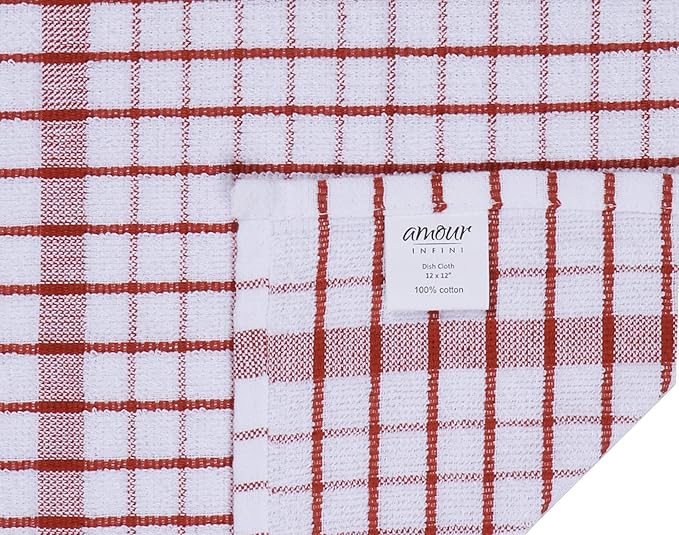 AMOUR INFINI Kitchen Dish Cloths Set of 8 - Ultra Soft, Highly Absorbent, Quick-Drying Terry Cotton Dishcloths 12"x12" Inch Wash & Cleaning Cloths for Kitchen & Dishwashing (Rust)