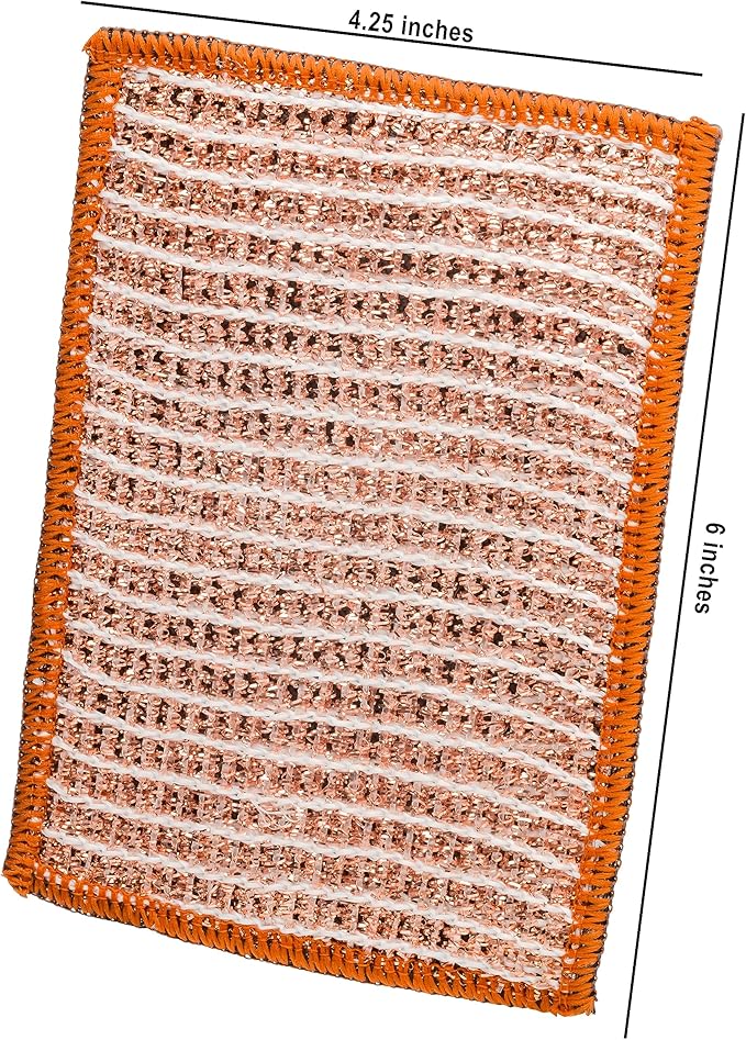 Redecker 2-Ply Woven Copper Scrubbing Cloth & Microfiber Cleaning Wipe – Dual-Surface, Non-Scratch, Reusable & Machine Washable Real Copper Pads for Kitchen & Home – Set of 2
