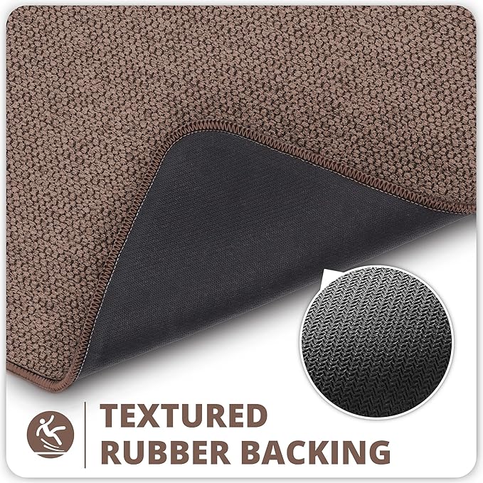 Bath Mat,Ultra Thin Bathroom Runner Rugs,Large Bath Mats for Bathroom,Quick Dry,Non-Slip,Machine Washable,Low Pile,Bath Rug,Shower Outside,Sink,Home Decor Accessories.Brown,1'5"x2'11"（17x35inch）