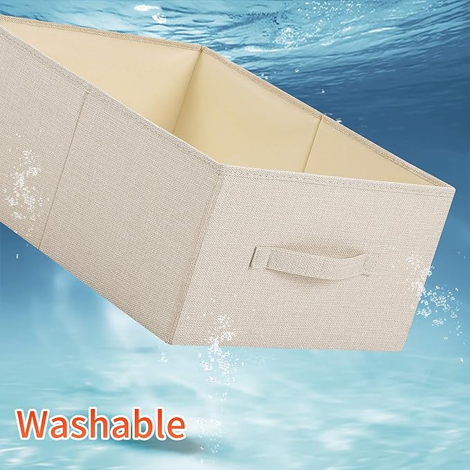 Linen Folding Storage Bins, 3 Pack Large Storage Baskets, Washable, Clothing Storage Bins with Handle, Closet Organizer for Storage Sweater,Sheets(Beige, 18½"x13½"x8½")