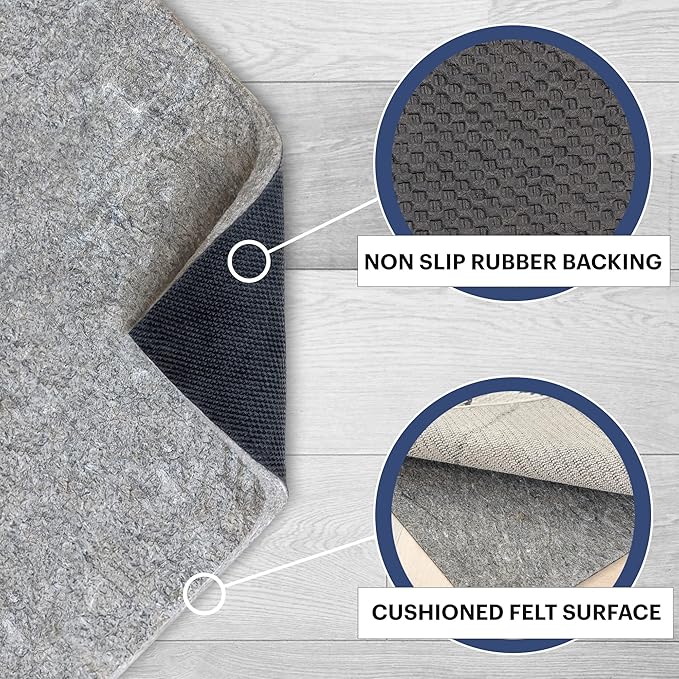 RUGPADUSA - Dual Surface - 3'x5' - 1/2" Thick - Felt + Rubber - Non-Slip Backing Rug Pad - Adds Comfort and Protection - for Hard Surface Floors