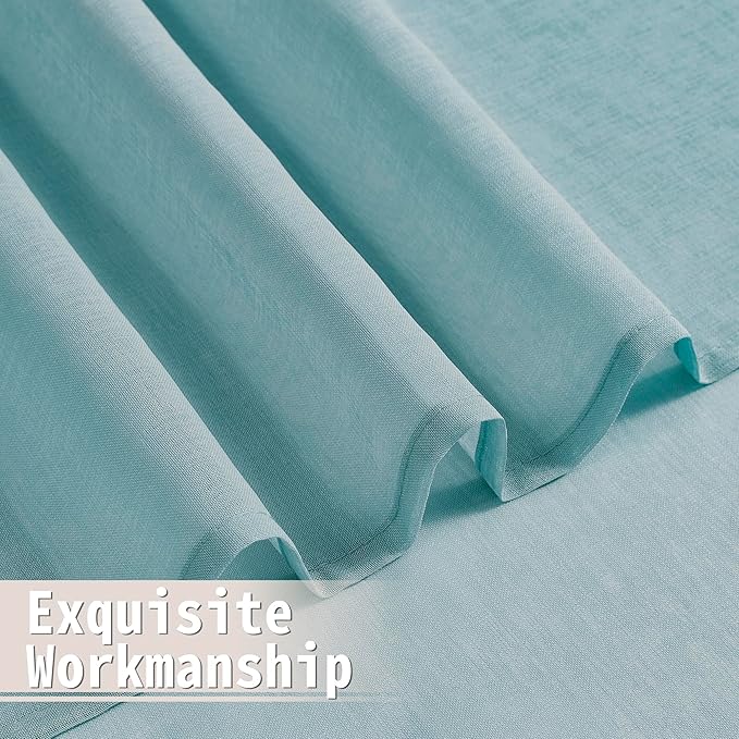 Tollpiz Short Sheer Door Curtains Closet Linen Textured Curtains Sheer Doorway Light Filtering Voile Patio Door Rod Pocket Curtain French Door, 54 x 40 inches Long, Dusty Blue, Set of 1 Panel