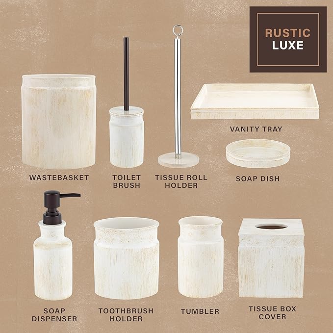 Creative Scents Rustic Luxe Toilet Brush and Holder Set - Beige Toilet Bowl Cleaner Brush with Strong Metal Handle - Long Bristles Toilet Bowl Brush and Holder - Rustic Farmhouse Decor
