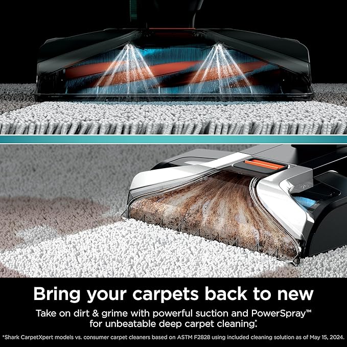 Shark CarpetXpert with StainStriker Upright Carpet, Area Rug & Upholstery Cleaner with Pet Mess Extractor Tool, Perfect for Pets, Carpet Shampooer, 3 Cleaning Tools, Cleaning Solutions, White, EX201