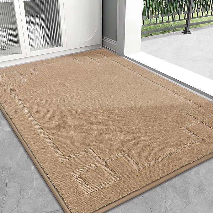 BEQHAUSE Door Mat 32" x 48", Non-Slip Door Mats Indoor Entryway Rugs Washable Low-Profile Absorbent and Stain Resist Floor Mats, Dog Door Mat for Front Back Door, Muddy Wet Shoes & Paws, Beige