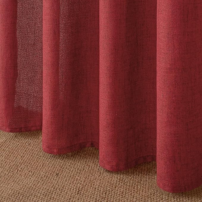 YoungsTex Red Linen Curtains 40 Inch Long for Kitchen, Small Semi Sheer Drapes with Rod Pocket Back Tab Light Filtering Christmas Decor for Bathroom Cafe Short Window, 2 Panels, 42 X 40 Inch