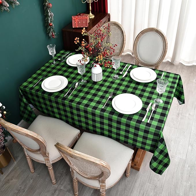 Waterproof Gingham Festive Tablecloth Fabric - Oblong 52x70 Inch Classic Buffalo Tartan Table Cloth for Outdoor Use - St. Patrick's Day Tabletop Cover for Xmas, BBQs, and Parties