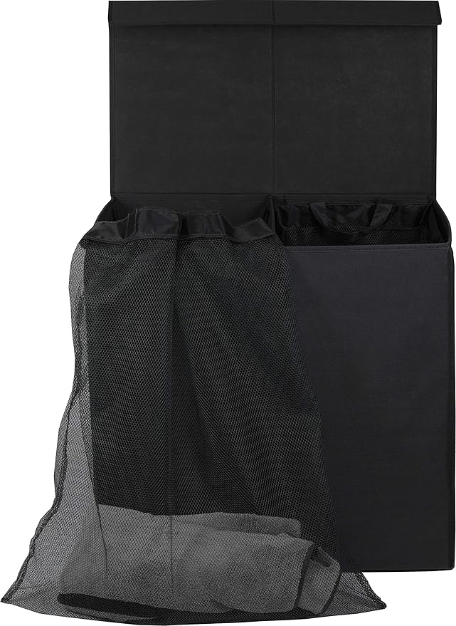 Simple Houseware Double Laundry Hamper with Lid and Removable Bags, Black