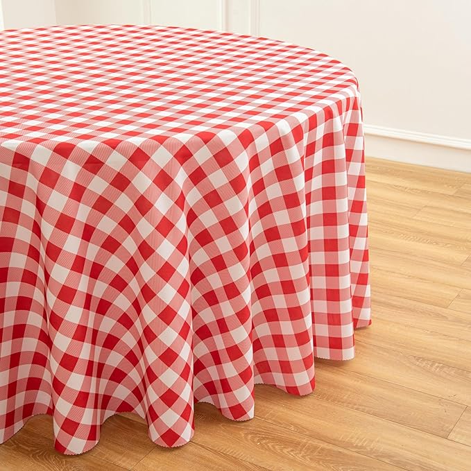 Waterproof Plaid Tablecloth Fabric - Round 108 Inch Classic Gingham Checker Table Cloth for Indoor/Outdoor Use - Buffalo Table Cover for Picnics, BBQs, and Parties