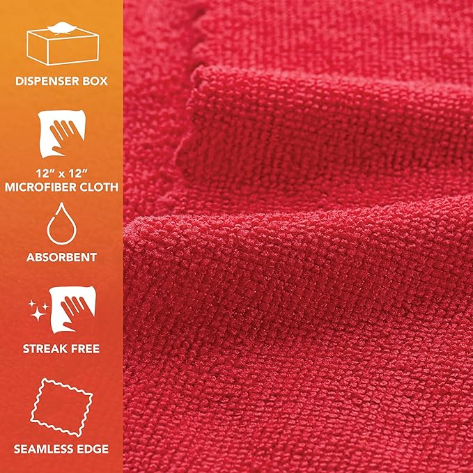 Arkwright Smart Rags in Box - (Pallet of 14400) Lint Free Microfiber Cleaning Cloth, Scratch & Streak-Free, Dispensable Wash Towels for Cars, Window Glass, and Auto Shop, 12 x 12 in, Red