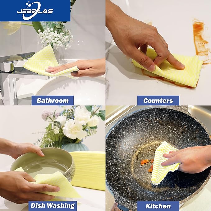 JEBBLAS Handi Wipes Reusable Cloths Dry Cleaning Cloths Dish Towel Dish Cloths Handy Cleaning Wipes,Pack of 50, Yellow