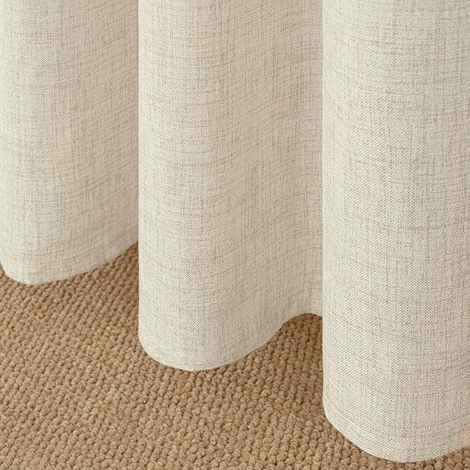 YoungsTex Linen Curtains 40 Inch Length for Kitchen, Semi Sheer Short Window Drapes with Rod Pocket Back Tab Light Filtering for Living Room Bathroom Cafe, 2 Panels, 30 X 40 Inch