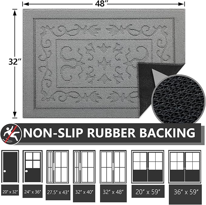 FONEYI Indoor Door Mat 32" x 48", Dirt Trapper Door Mats Non-Slip Entryway Rugs Washable, Absorbent Resist Dirt Welcome Mat, Low Profile Inside Floor Mats for Front Back Door and Entryway, Light Grey