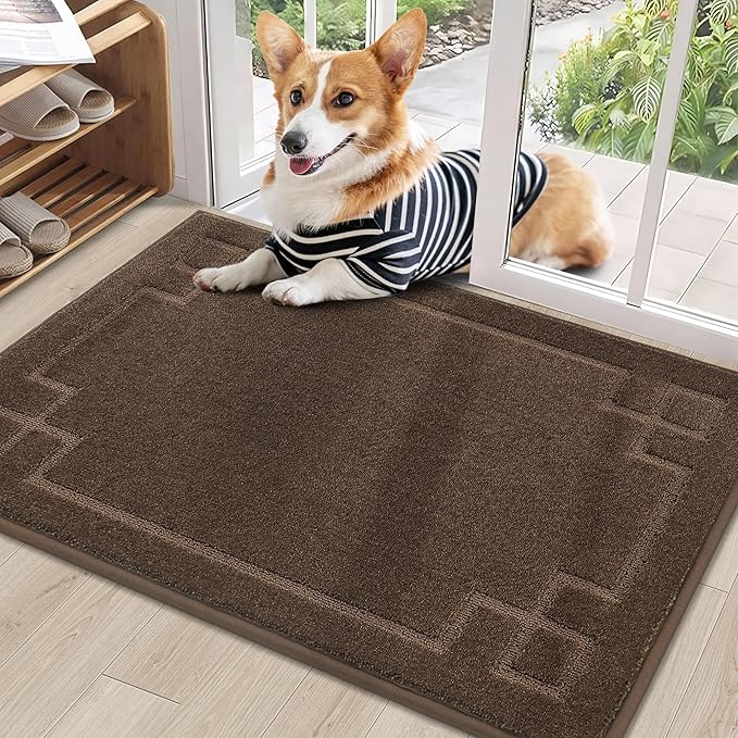BEQHAUSE Door Mat 24" x 36", Non-Slip Door Mats Indoor Entryway Rugs Washable Low-Profile Absorbent and Stain Resist Floor Mats, Dog Door Mat for Front Back Door, Muddy Wet Shoes & Paws, Brown