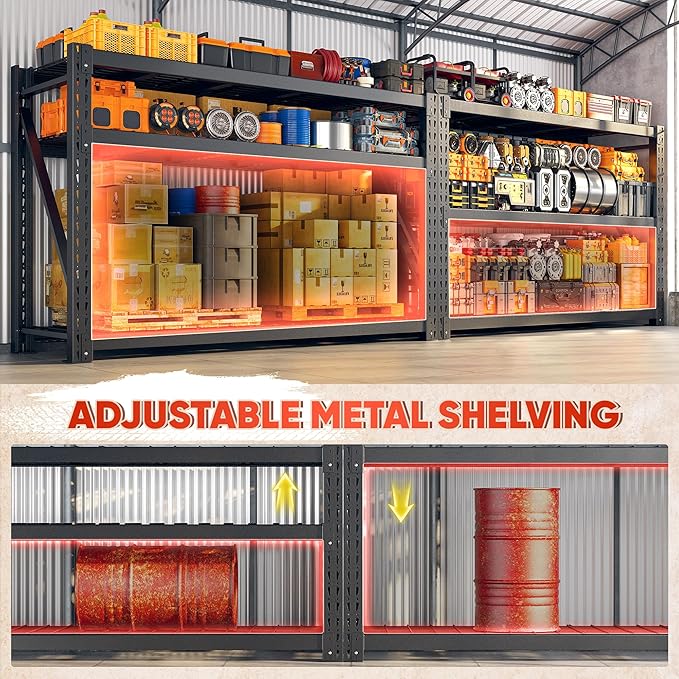 Bepatio 7014LBS Garage Shelving Heavy Duty 67.6W Storage Shelves Adjustable Metal Shelving 3 Tier Utility Shelf for Warehouse Basement Shop, Black 67.6''Wx23.7''Dx66''H, 2PCS