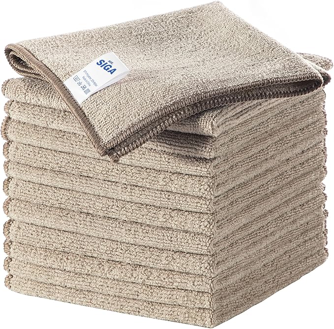 MR.SIGA Microfiber Cleaning Cloths, All-Purpose Surface Microfiber Towels, Streak Free Cleaning Rags, Pack of 12, Wheat, Size 32 x 32 cm(12.6 x 12.6 inch)