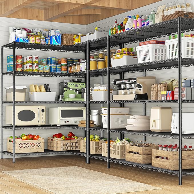 52.36" W Storage Shelves Metal Shelving Unit Load 1400LBS 5 Tier Wire Shelf for Storage Adjustable Garage Shelving Heavy Duty Shelves for Pantry Kitchen Garage, 52.36W x13.78Dx70.8H