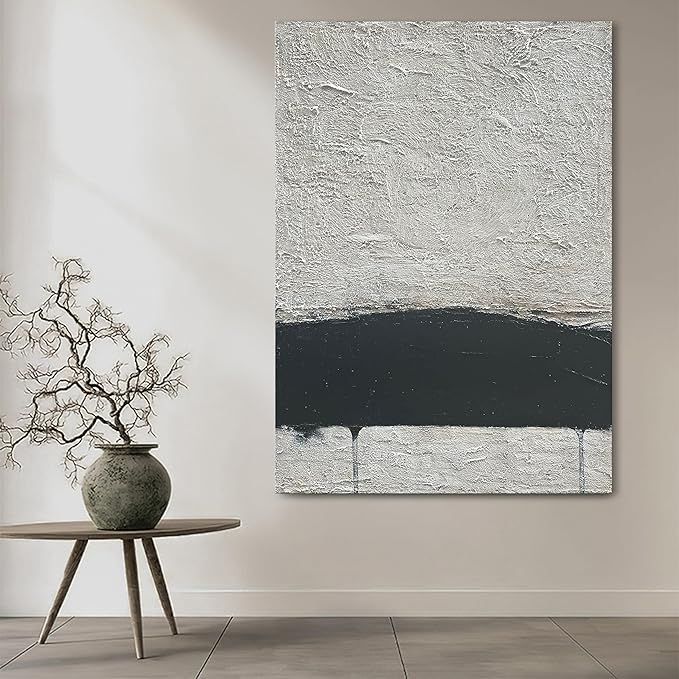 NANKAI Hand-painted Minimalism Black and Gray Art Oil painting Canvas Abstract Oil Painting Wall Art 36x24 Inch Home Wall Decoration