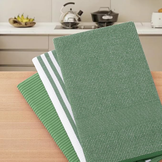 Homaxy Premium Kitchen Towels(18”x 28”, 6 Pack), Large Cotton 380 GSM Kitchen Hand Towels, Soft and Absorbent Terry Dish Towels, Multipurpose Tea Towel Set with Hanging Loop, Grass Green