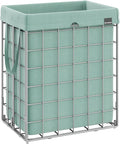 SONGMICS Laundry Hamper, 23.8 Gal. (90L) Laundry Basket, Collapsible Clothes Hamper, Removable and Washable Liner, Metal Wire Frame, for Bedroom Bathroom, Silver and Mint Green ULCB190C01