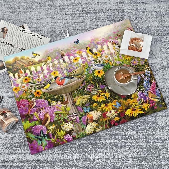 Spring Colorful Birds flowers butterfly Absorbent Microfiber Xl Dish Drying Mat For Kitchen Countertop Extra Large Reversible Drainer Rack Pad 18 X 24 Inch