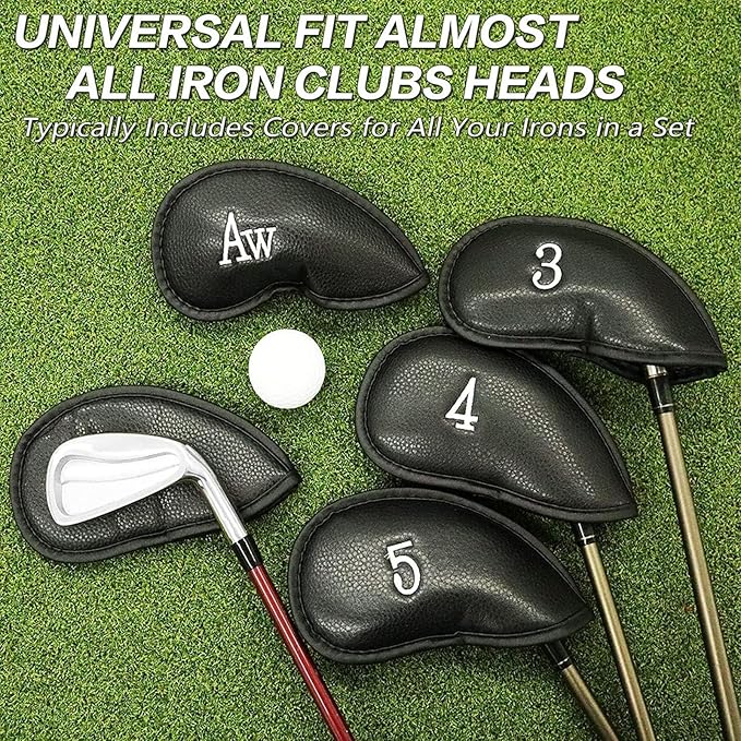 Golf Iron Head Covers (12-Pack) Synthetic Leather Waterproof Club Head Covers for Standard Irons – Magic Tape Closure, Universal Fit & Anti-Loss Design