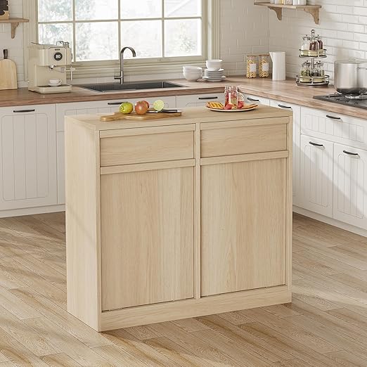 Double Tilt Out Trash Cabinet, Natural Wood Hidden Garbage Can Cabinet for 2 x 10 Gallon Bins, Modern Pet-Proof Trash Cabinets for Kitchen, Dining, Living Room Storage