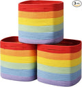 3 Pack Storage Cubes 11 Inch Cotton Rope Woven Baskets for Organizing Cube Bin Square Shelves Organizer,Classroom,Kids Toy Bins,Closet,Baby Nursery(Rainbow)
