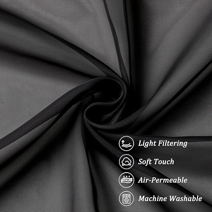 Chyhomenyc Black Sheer Curtains 96 inches Long Window Draperies 2 Panels, Solid Elegant Window Voile Panels/Drapes/Treatment/Backdrop for Bedroom Living Room Wedding Party Decor, 42 Wx96 L, 8FT L