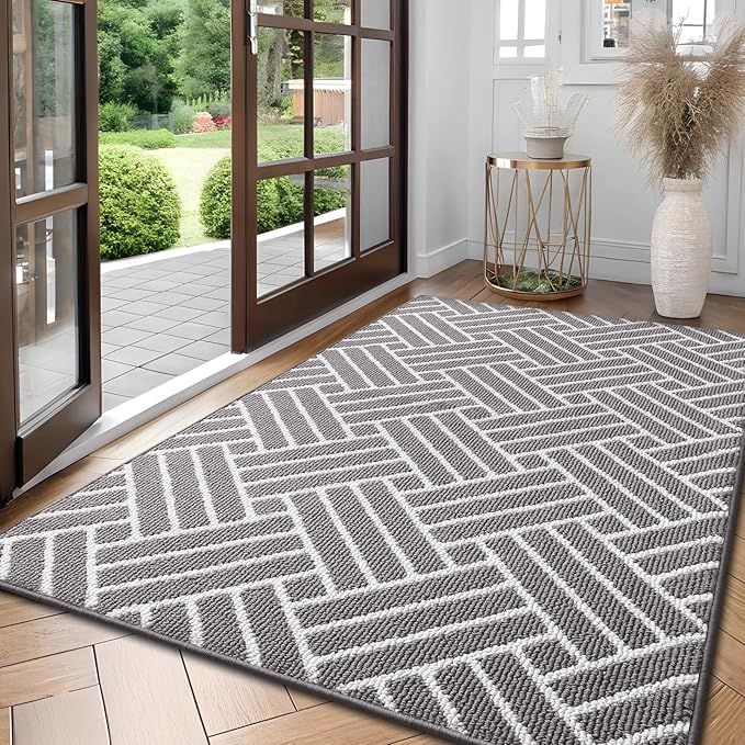 OLANLY Large Indoor Door Mat, 71x47 Inch, Dirt Resistant and Absorbent, Non-Slip Rubber Backing Floor Mats, Easy Clean Low-Profile Doormat for Entryway, Front Door, and Inside Entrance, Grey