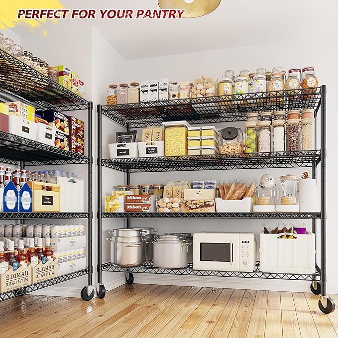 REIBII 75.6" H Storage Shelves 2500LBS Wire Shelving Unit with Wheels Garage Shelving Heavy Duty Metal Shelves for Storage Rack Adjustable Pantry Shelf Commercial Shelving, 75.6" H X 55.5''W X 24" D