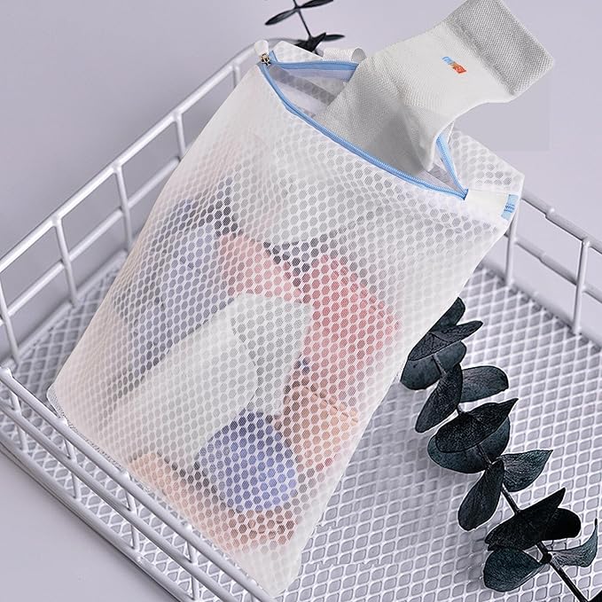 3 Pack Hanging Mesh Laundry Bags with S Metal Hooks,10x12 Inch Hanging Socks Laundry Bags, for Washing Machine
