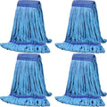 Lallisa 4 Pcs Commercial Mop Head Replacement Tube Microfiber Industrial Looped End Mop Heads Refill for Floor Cleaning for Home Commercial Industrial Use(Medium,Blue)