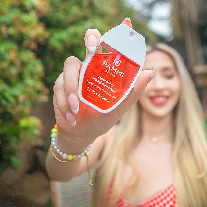 PAMMI Power Mist Hydrating Hand Sanitizer Spray, Portable Travel Size Pocket Hand Sanitizer, Scented Handsanitizer Mini Spray For Car - 600 Sprays (2 Packs (Strawberry Watermelon))