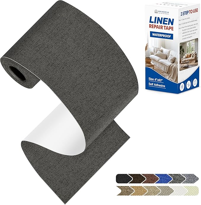 KING MOUNTAIN Linen Repair Patches, Self-Adhesive Fabric Patches, 4 X 63 inch Extra Size, Multi Color, Can be Used for Sofa Repair and Linen Clothes Repair (Dark Grey)