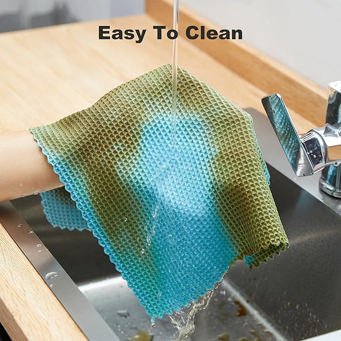 JOYMOOP Waffle Weave Cleaning Cloth, Reusable Absorbent Microfiber Cleaning Cloths, Lint Free Microfiber Dish Towels 5 Pack, Mixed Color, 11.8×15.7inch