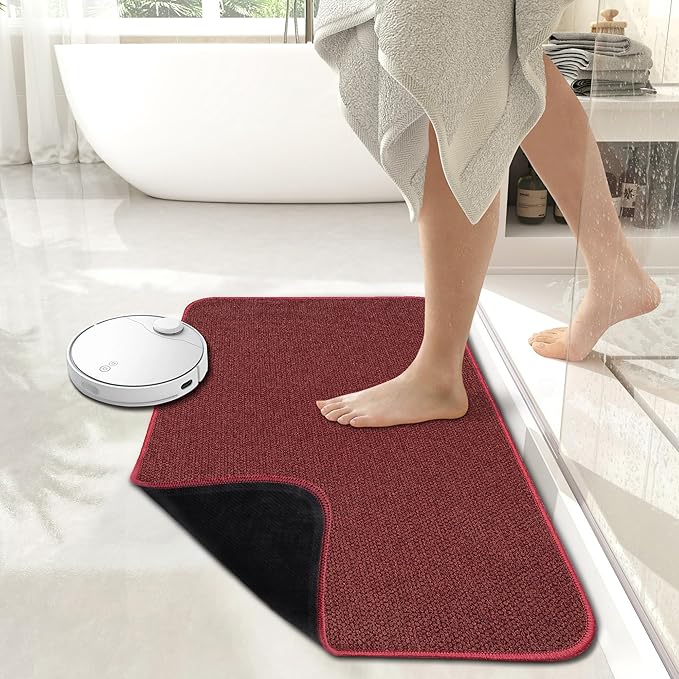 Bath Mat,Ultra Thin Bathroom Rugs,Rubber Bath Mats for Bathroom,No Slip Bath Rugs,Quick Dry,Machine Washable,Low Pile,Absorbent,Shower Outside,Sink,Home Decor Accessories.Red,1'5"x2'3"(2 Pack)