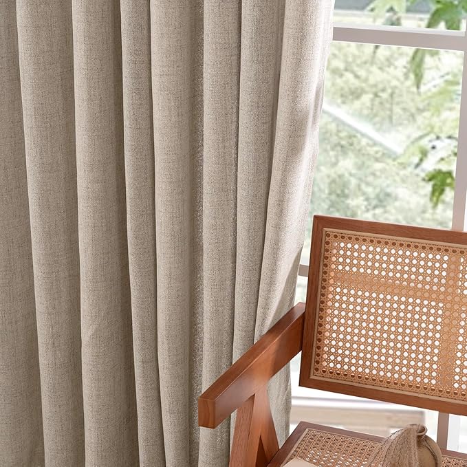 YoungsTex Dark Oatmeal Linen Curtains 63 Inch Length for Living Room, Semi Sheer Light Filtering Window Drapes Extra Wide Rod Pocket Back Tab Curtain for Bedroom, 2 Panels, 60 X 63 Inch