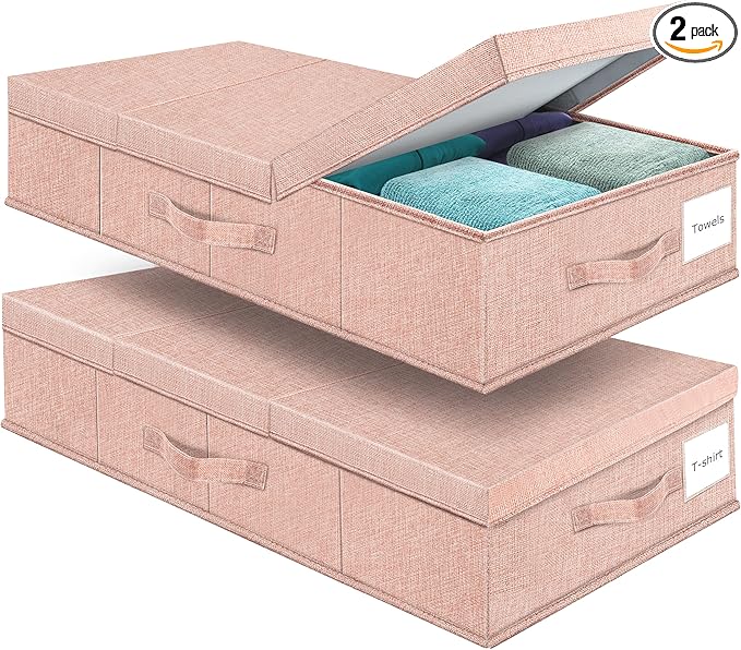 Underbed Storage Containers Bin with Lids, Large Under Bed Storage Organizer Box with Handle, Foldable Under the Storage Bags for Organizing Clothes, Shoes, Blankets, Pillows