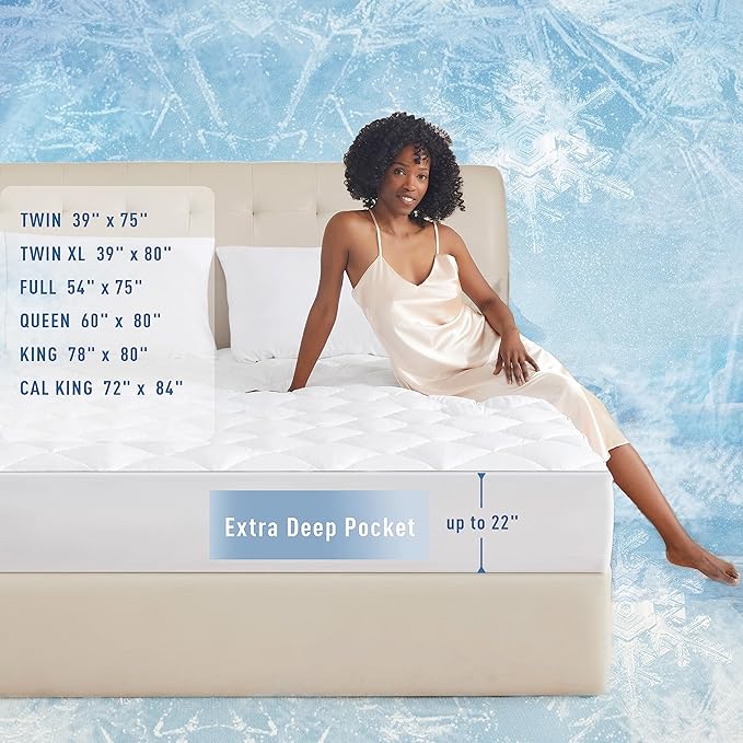 Sunflower Full Chill Soft Cooling Mattress Pad, Full Size, White, Waterproof, Deep Pocket, Machine Washable