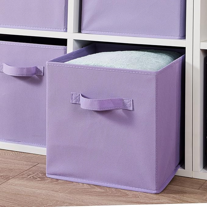 Stero Fabric Storage Bins 6 Pack Fun Colored Durable Storage Cubes with Handles Foldable Cube Baskets for Home, Kids Room, Closet and Toys Organization Purple