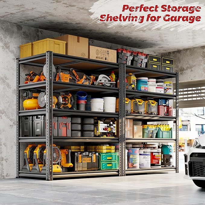 72"H Storage Shelves Heavy Duty, 2000LBS Garage Shelving, 5 Tier Metal Shelving Unit Adjustable Garage Shelves Utility Rack Shelf for Storage Warehouse Pantry Closet,35.6" W × 16" D × 72" H, Black