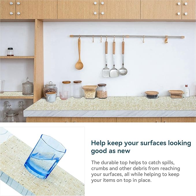 Durable Non-Adhesive Shelf Liners - 12x60 Inch, Beige, Waterproof, Anti-Slip for Cabinets