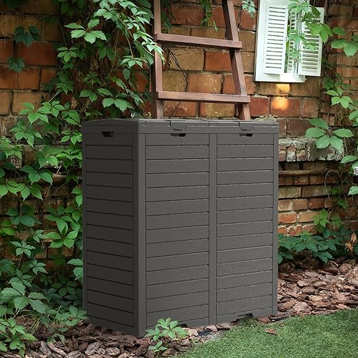 62 Gallon Outdoor Trash Can with Tiered Lid and Drip Tray,Waterproof Resin Waste Bin Indoor,Durable,Stylish,Lightweight Garbage Bin for Patio,Kitchen,Backyard and Office(Black)