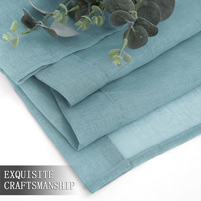 Tollpiz Sheer Curtain Linen Textured Living Room Curtains Sheer Light Filtering Rod Pocket Voile Curtain for Bedroom, 54 x 72 inches Long, Dusty Blue, Set of 2 Panels