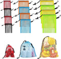 12 Pieces 6 color Mesh Bags with Clips Nylon Mesh Bag Mesh Drawstring Stuff Bag with Cord Lock for Collecting Toys Laundry Sports Gym Beach Travel